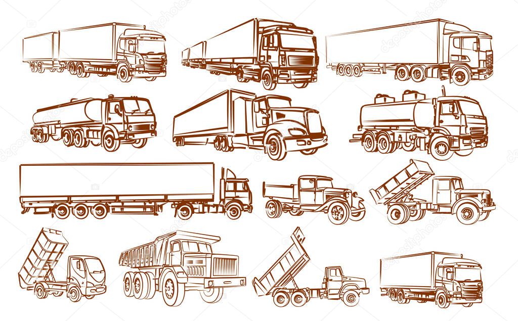 The big set of truck sketch. 