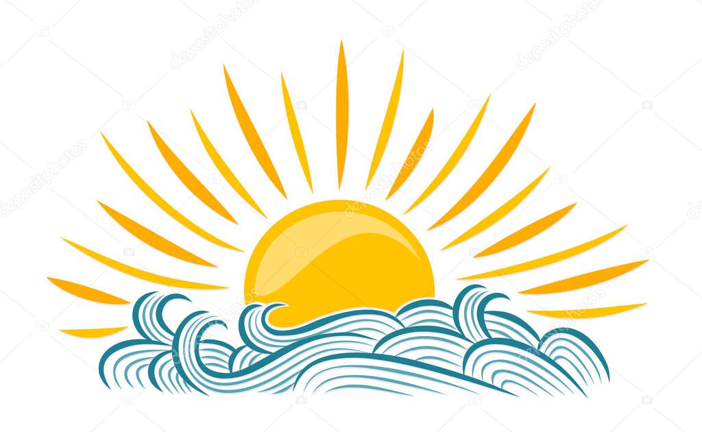 Sun and Blue Wave Symbol. 