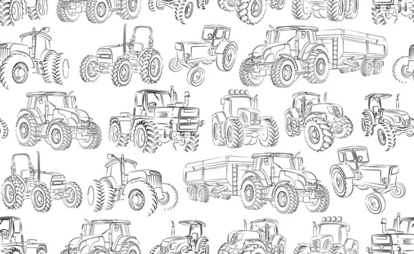 Fond Sans Couture Avec Tracteur Croquis — Image vectorielle