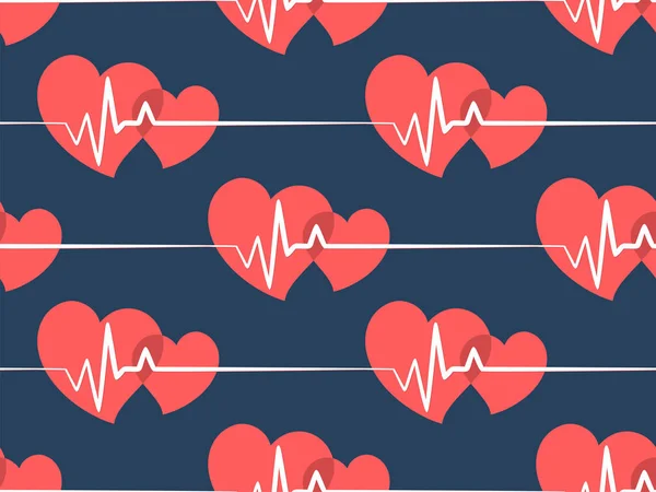 Seamless Background Hearts Cardiogram — Stock Vector