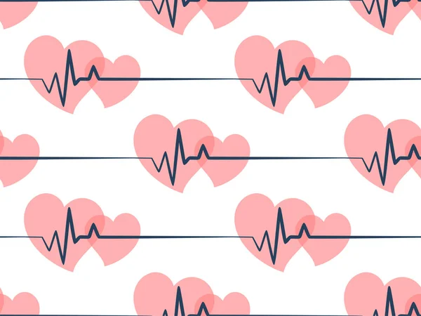 Seamless Background Hearts Cardiogram — Stock Vector