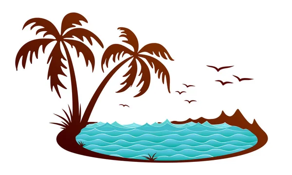 Tropisches Inselsymbol Mit Meer Und Palmen — Stockvektor