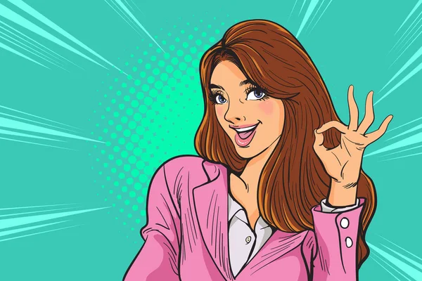 Business Woman okay gesture action — Stock Vector