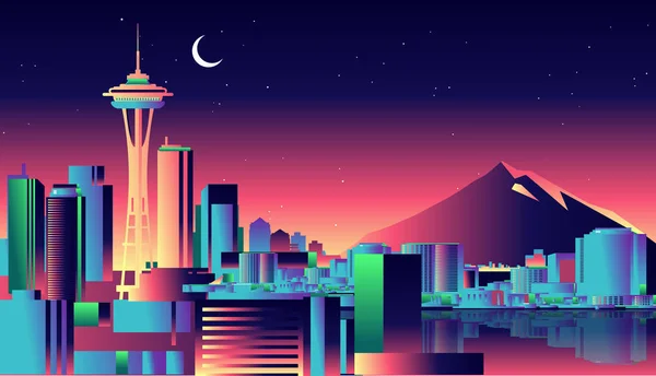 Seattle clair de lune Skyline — Image vectorielle