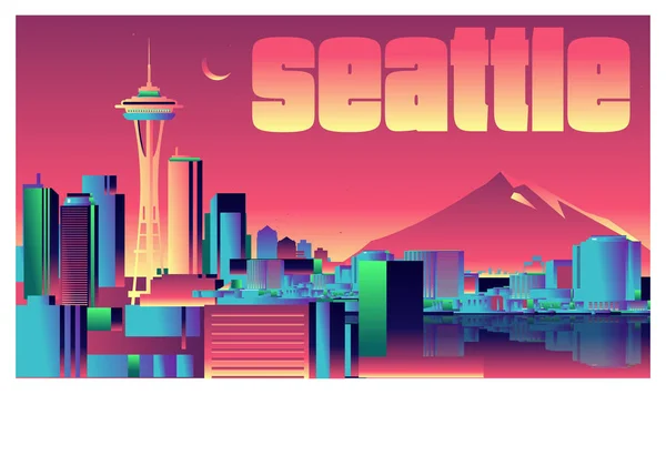 Seattle clair de lune Skyline — Image vectorielle