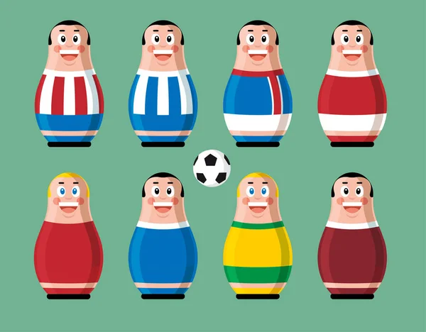 Voetbal Matryoshka Mascottes — Stockvector