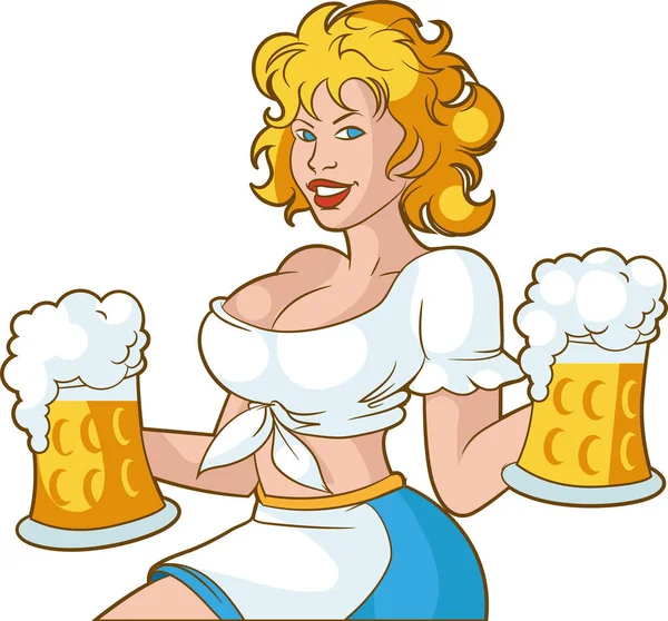 Blond öl servitris — Stock vektor