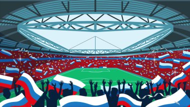 Bayraklar sallayarak hayranları ile Futbol Stadyumu