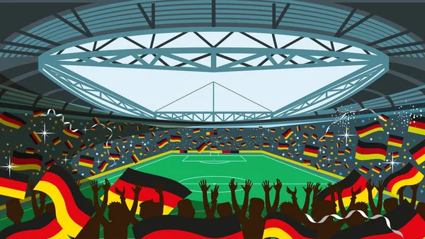 Bayraklar sallayarak hayranları ile Futbol Stadyumu — Stok Vektör