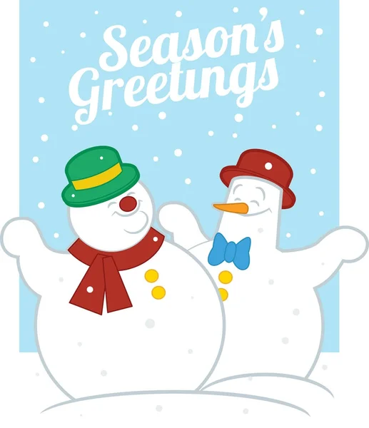 Cartoon Snowmen Greetings Card — Stock Vector