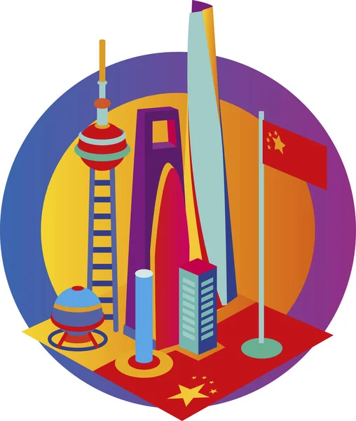 Xangai Vetor Sylized Skyline — Vetor de Stock
