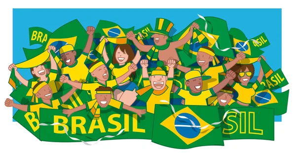 Brasil Fanáticos Del Fútbol Animando — Archivo Imágenes Vectoriales