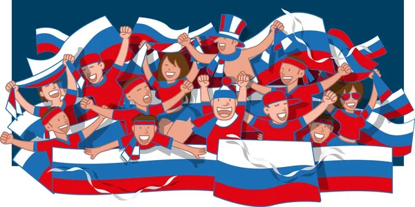 Rusia fanáticos del fútbol animando — Vector de stock