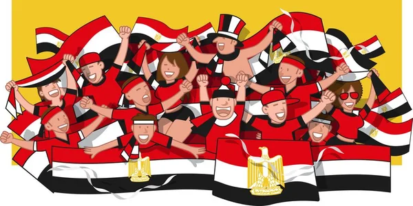 Egipto fanáticos del fútbol animando — Vector de stock