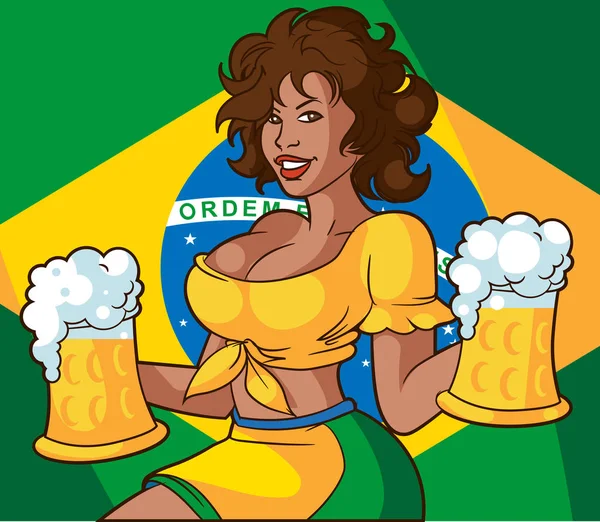 Mujer Brasileña Sirviendo Cerveza — Vector de stock