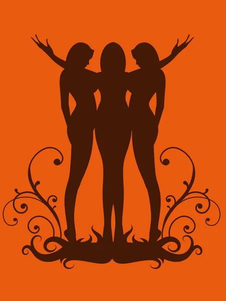 Drei Frauen Stilisierte Silhouette — Stockvektor