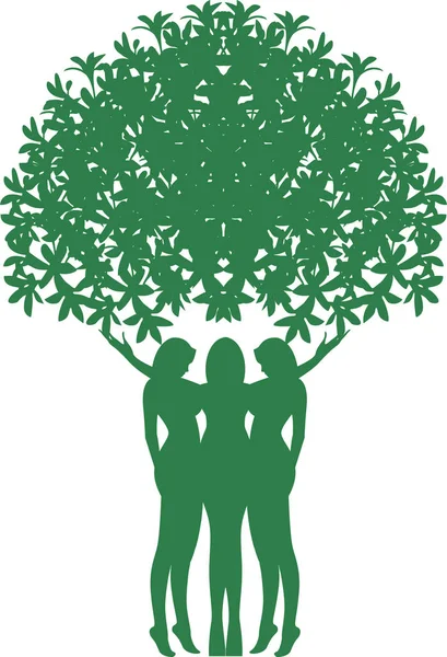 Три Женщины Стилизовали Дерево — стоковый вектор