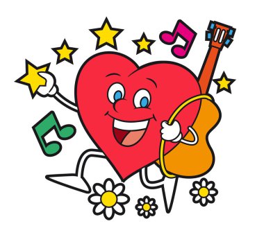 Valentines Heart çizgi film karakteri çizimi