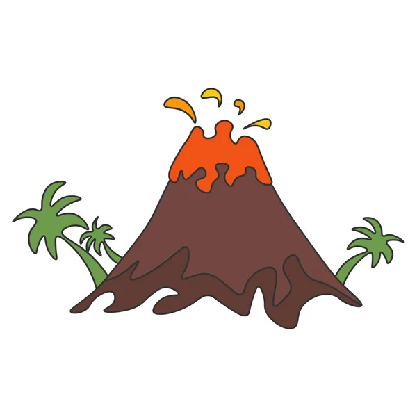 Erupción volcánica con palmeras — Vector de stock