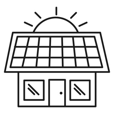 Ekolojik ikon. Güneş paneli olan ev. Beyaz arka planda izole edilmiş. Vektör illüstrasyonu.