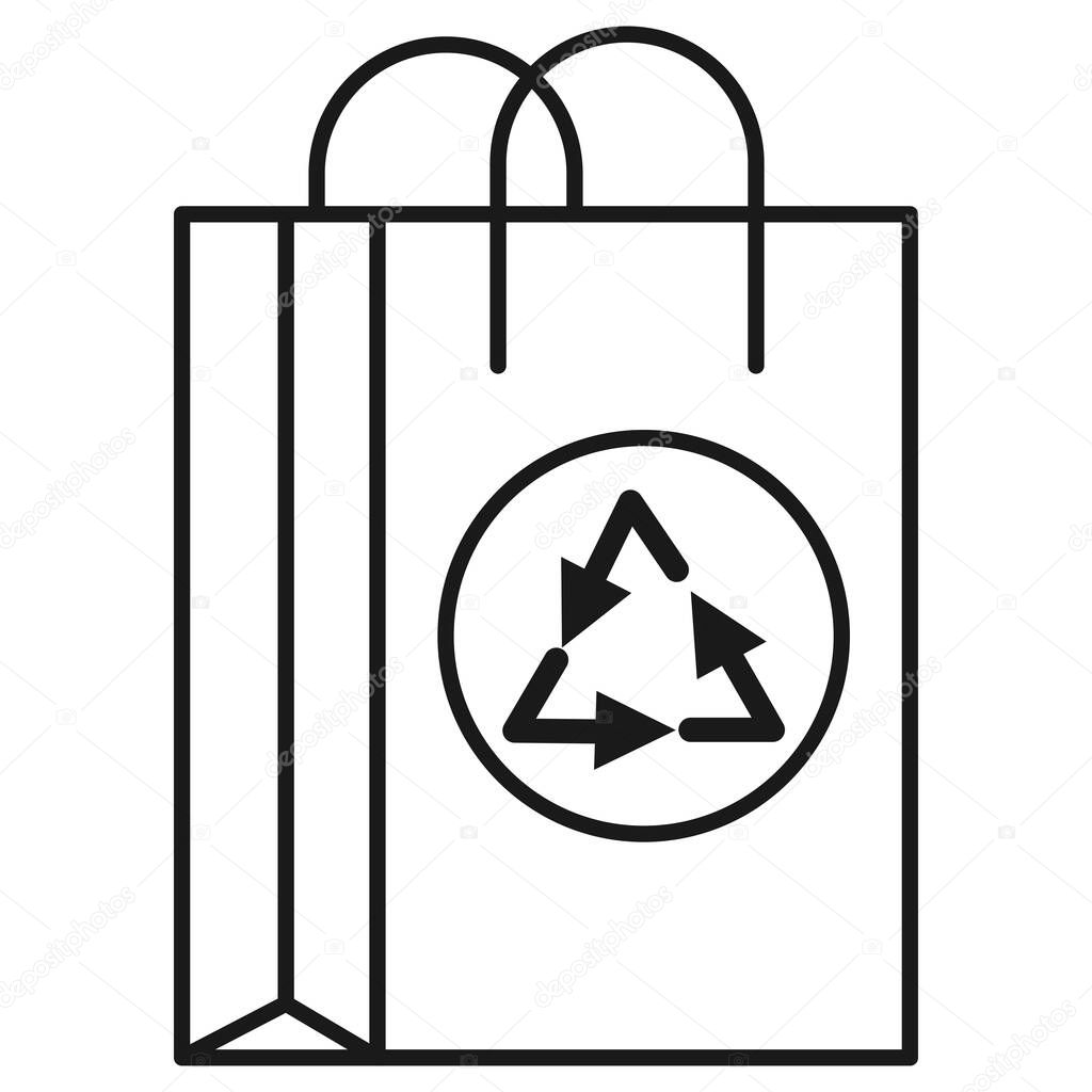 Ecological icon. Eco friendly paper bag. Isolated on white background. Vector illustration.