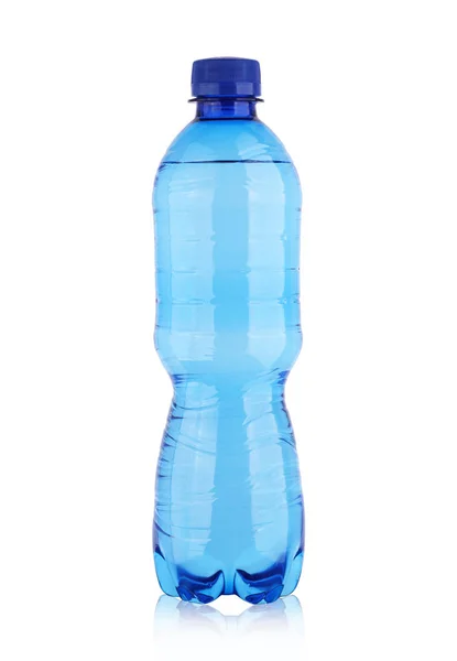 Mavi küçük şişe, maden suyu. — Stok fotoğraf