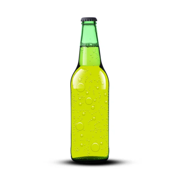 Bottiglia piena verde con birra — Foto Stock