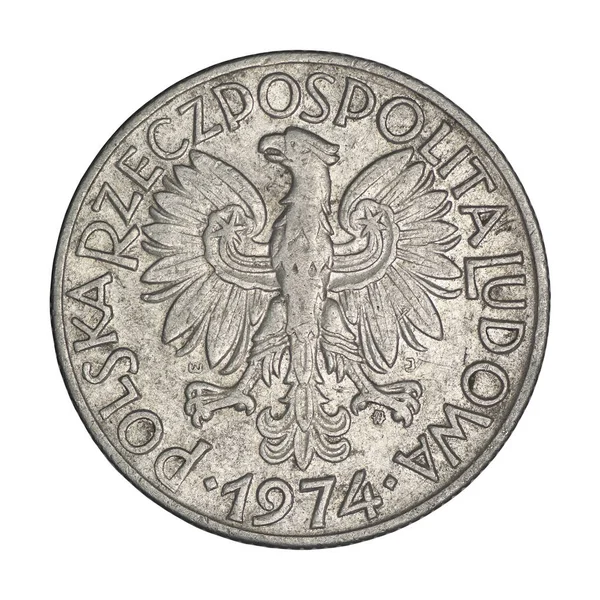 Moneda polaca de cinco zloty de 1974 — Foto de Stock