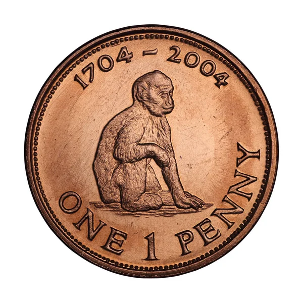 1 пенні-монета 2004 року з мавпою. — стокове фото