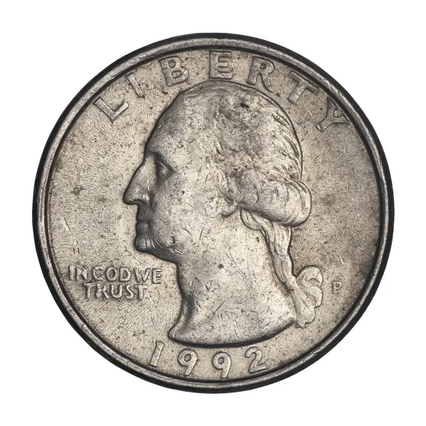Американська монета за чверть долара з 1992 року. — стокове фото