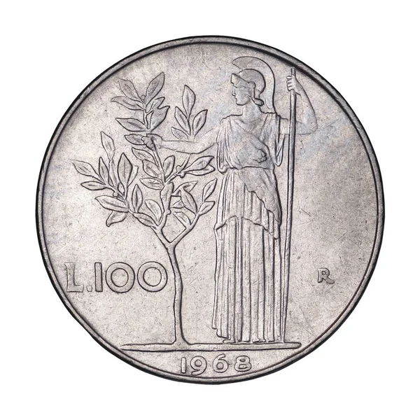 Italienska 100 lire mynt från 1968 — Stockfoto