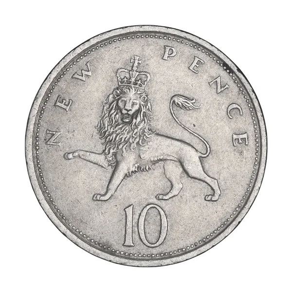 Angol tíz penny királynővel és oroszlánnal. — Stock Fotó