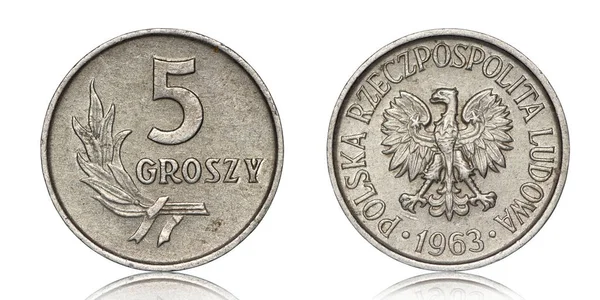 Polska fem grova mynt från 1963 — Stockfoto