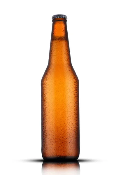 Bottiglia marrone con birra e gocce — Foto Stock