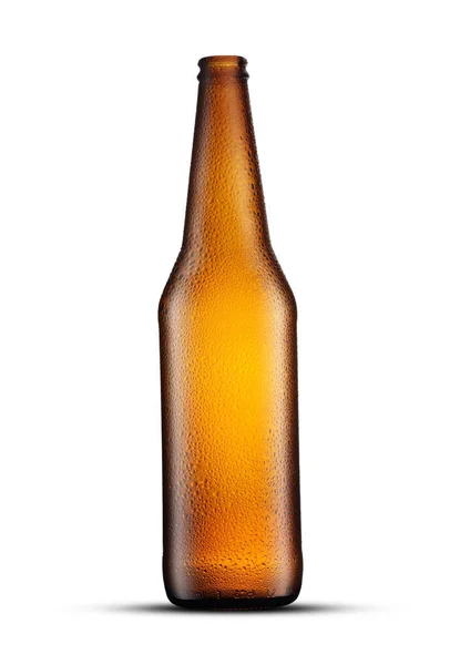 Bottiglia di birra vuota marrone con gocce — Foto Stock