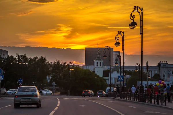 Pôr Sol Verão Cidade Tyumen Localizado Sibéria Ocidental Rússia — Fotografia de Stock