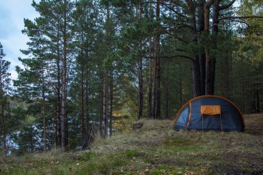 Tura Nehri yakınında şehir Tyumen bulunan Batı Sibirya, Rusya üzerinde bir ormanda kamp