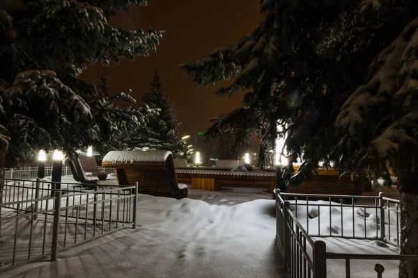 Tyumen Sokaklarında Karlı Kış Gecesi — Stok fotoğraf