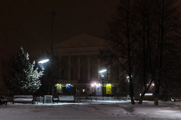 Noite Inverno Nevado Nas Ruas Tyumen — Fotografia de Stock