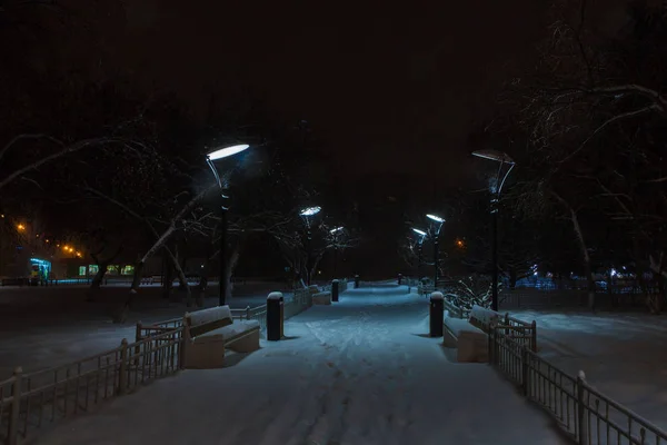 Tyumen Sokaklarında Karlı Kış Gecesi — Stok fotoğraf