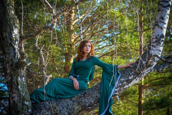 Young Woman Historic Dress Forest — Stock Photo, Image