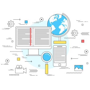 E-öğrenme kavramı çizgi stili illüstrasyon