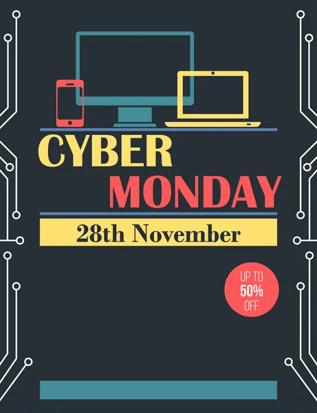 Estilo vintage Cyber Monday folleto y diseño de póster — Archivo Imágenes Vectoriales