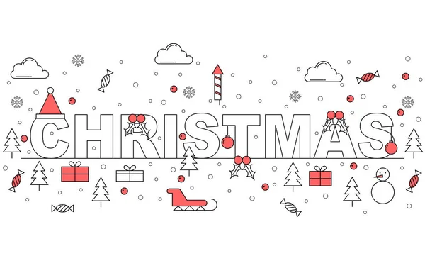 Çizgi sanatı stili Christmas illüstrasyon tasarımı — Stok Vektör