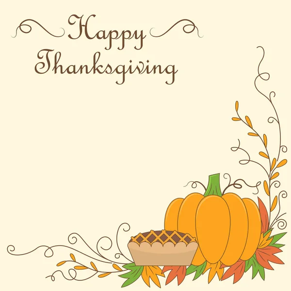 Thanksgiving illustratie met pompoen en taart — Stockvector