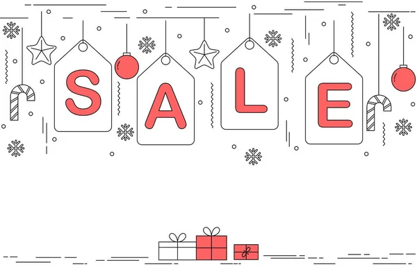 Christmas sale banner design in thin line art style — Stock Vector