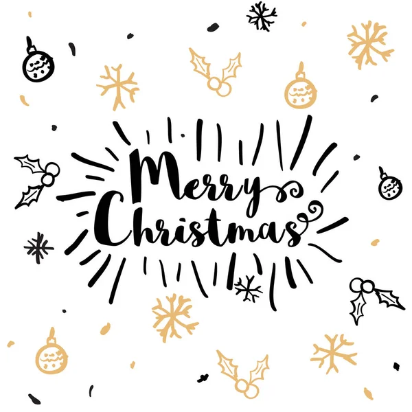 Carte de vœux de Noël dessinée à la main en or et noir — Image vectorielle