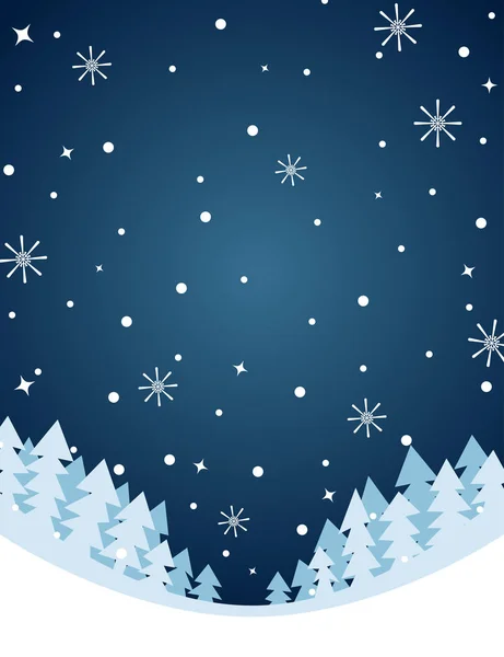 Winter night illustration with snowfall and trees — Stock Vector