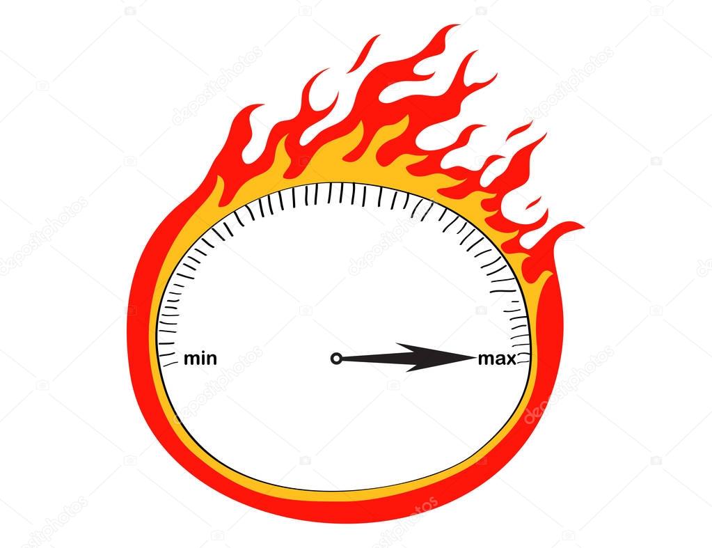 Illustration of speedometer and flames