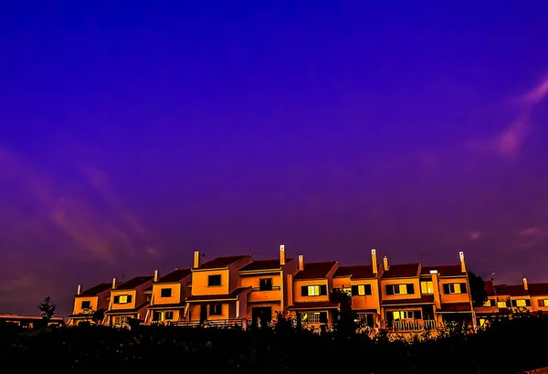 Complejo Habitacional Barrio Después Del Atardecer —  Fotos de Stock